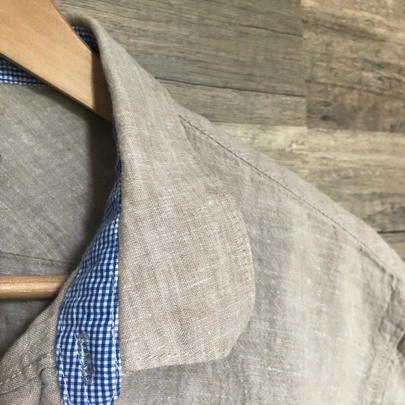 Harvé Benard Tan Linen  Button Down Shirt Large - Picture 5 of 9